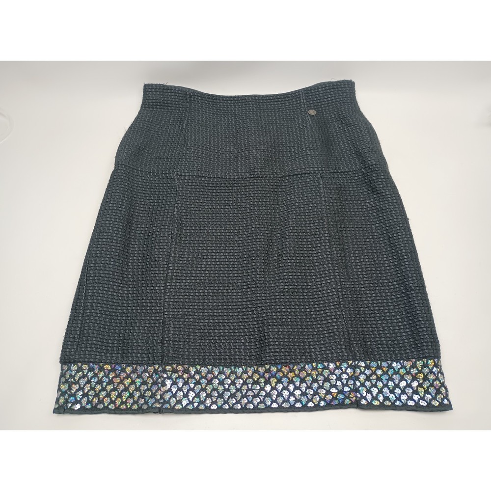 Chanel Women's Black Skirt Pleated Silk/ Wool Knit Glitter Trim Size 44